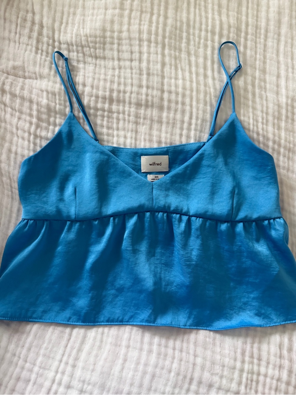 Aritzia Wilfred Bright Blue Satin Spaghetti-Strap Cami